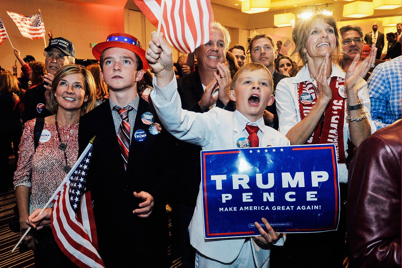 Donald Trump supporters at the Colorado GOP Election Night Party in Greenwood Village celebrate after he is declared winner of the 2016 U.S. election on Nov. 8, 2016.