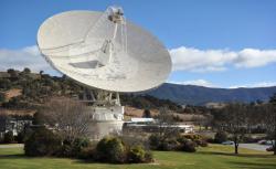 A general view shows the 70 metre dish that is tracking NASA's Mars science laboratory car-sized rover Curiosity at the Canberra Deep Space Communication Station at Tidbinbilla in Canberra on August 6th, 2012. 