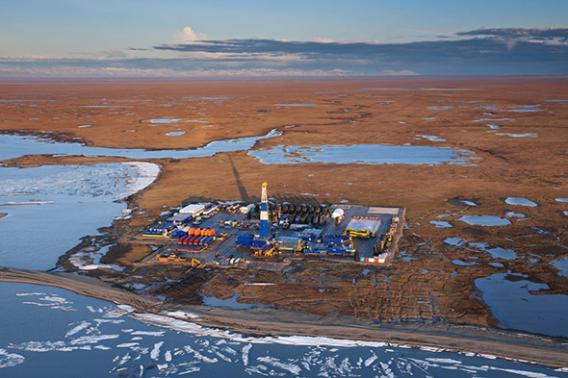 One of the oil developments at the edge of the Arctic Refuge in Alaska in the Canning River delta.