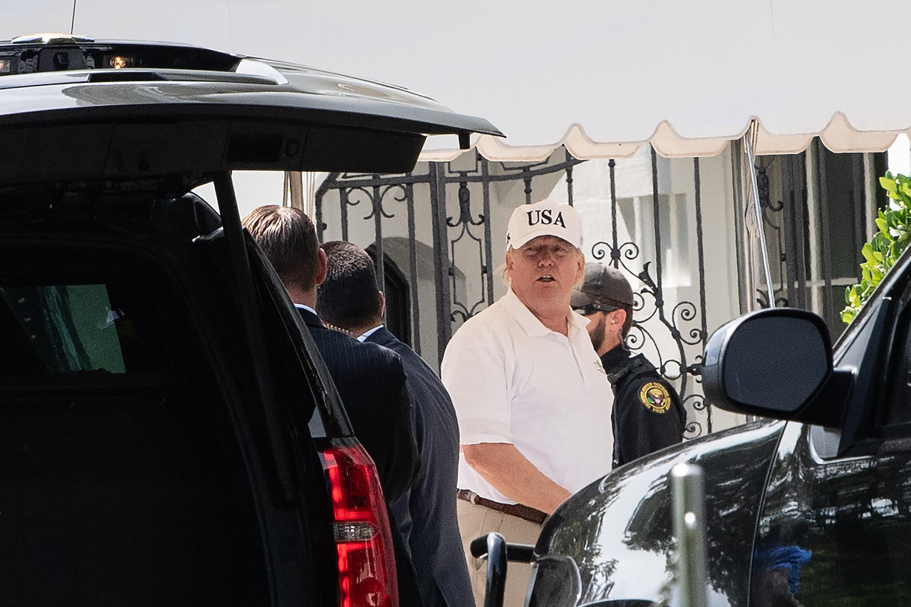 President Donald Trump arrives at the White House in Washington, DC, on June 16, 2019 after golfing at his Trump National Golf Club in Virginia. 