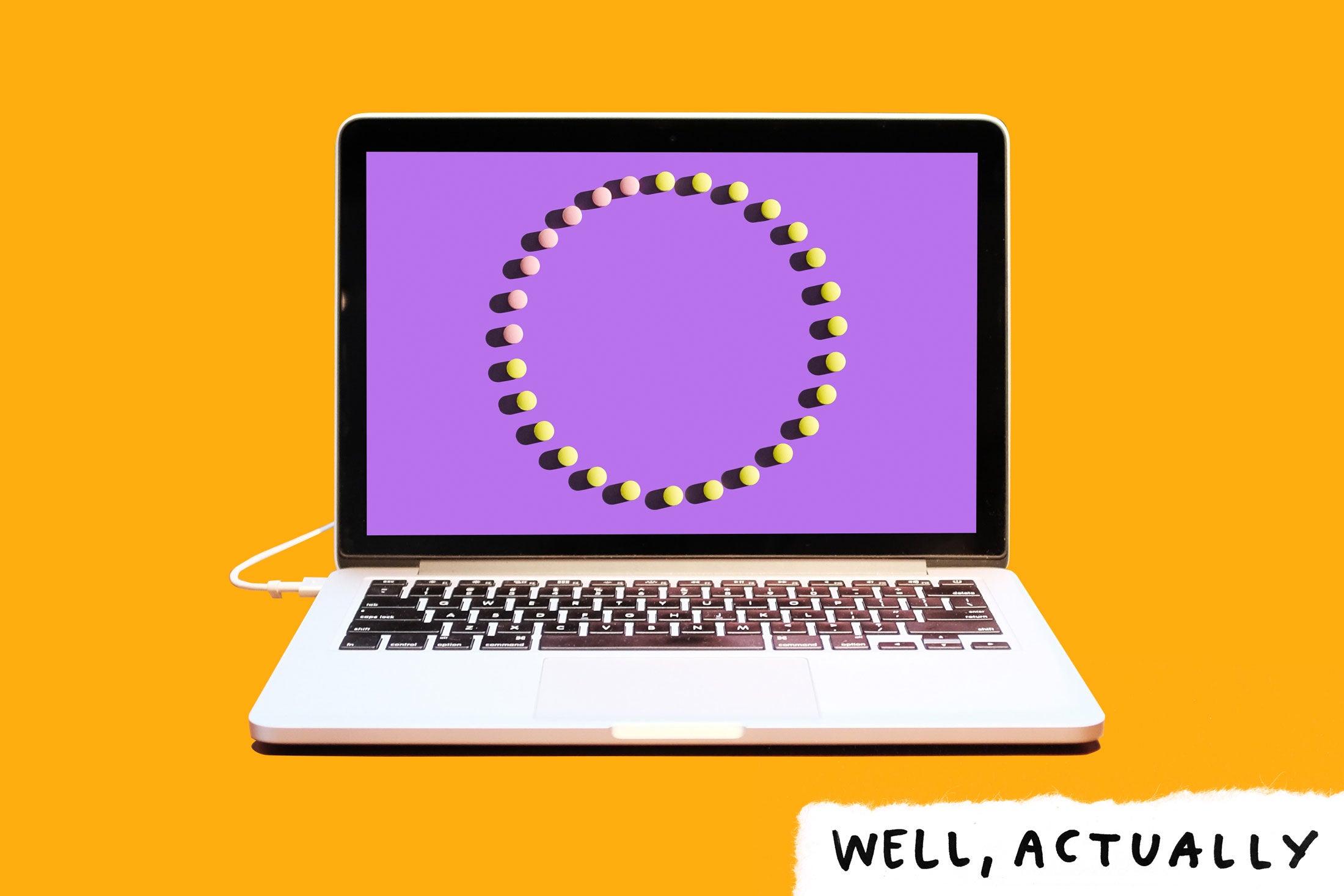 Laptop computer on a bright background, with photo of a full cycle of birth control pills on the screen.