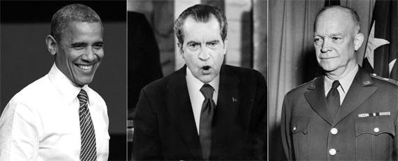 Presidents Barack Obama, Richard Nixon and Dwight Eisenhower. 