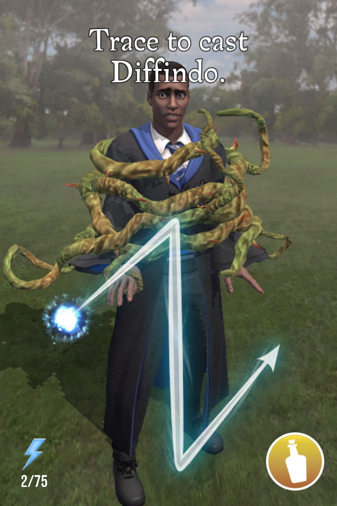 Screenshot of spell-tracing in Wizards Unite.