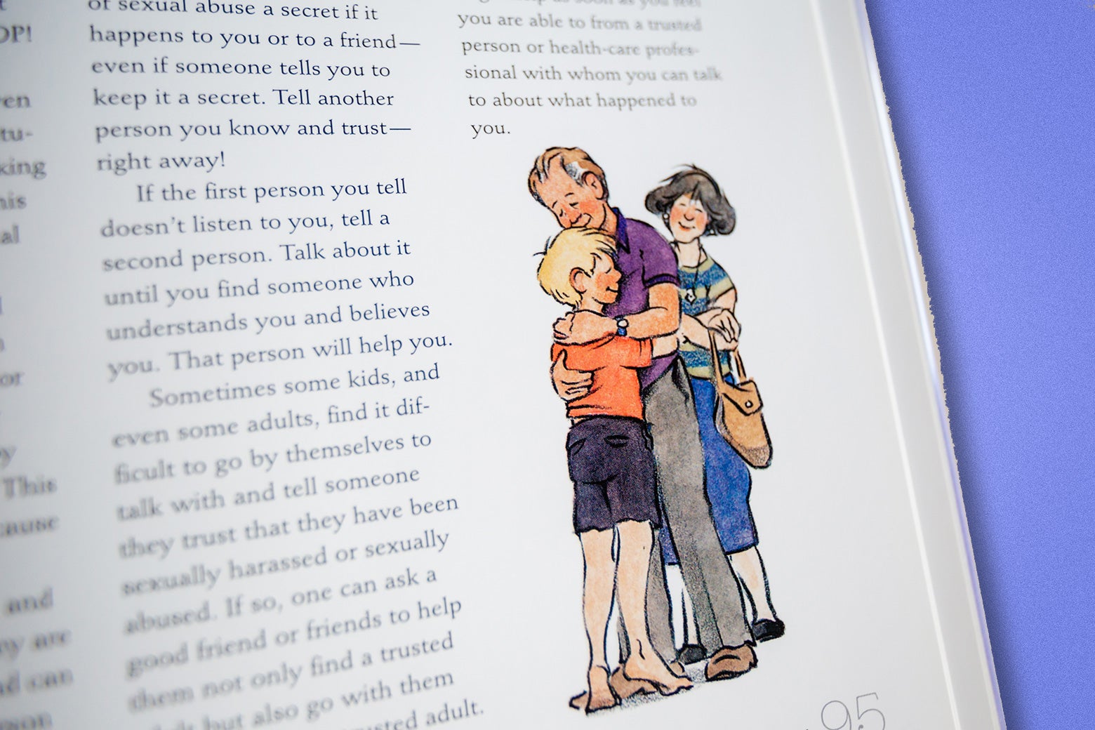 A page from the book talks about trustworthy adults and what to do if you are experiencing abuse. 