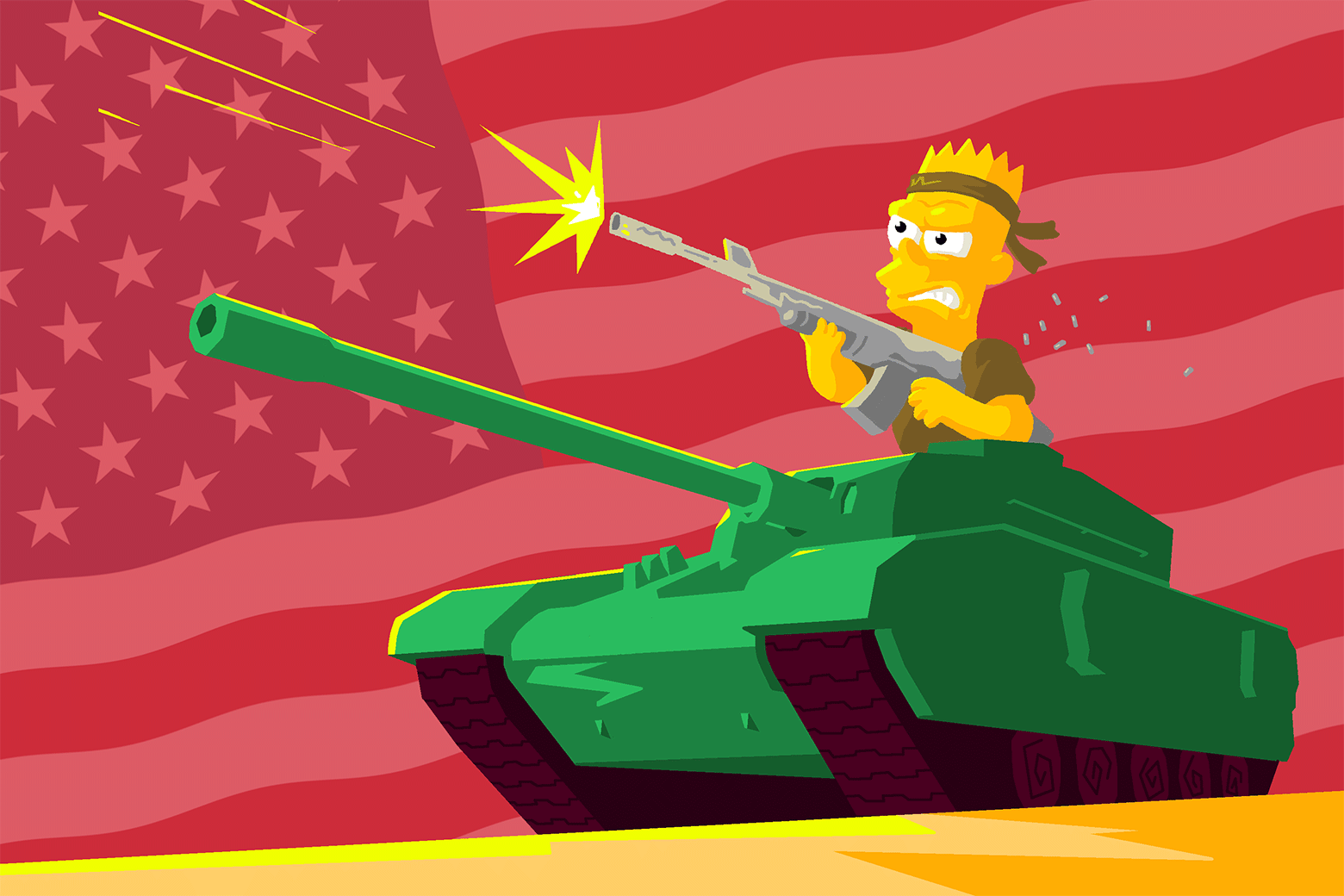 Bart Simpson manning an army tank.