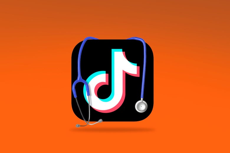 The TikTok logo with a stethoscope draped over it.  