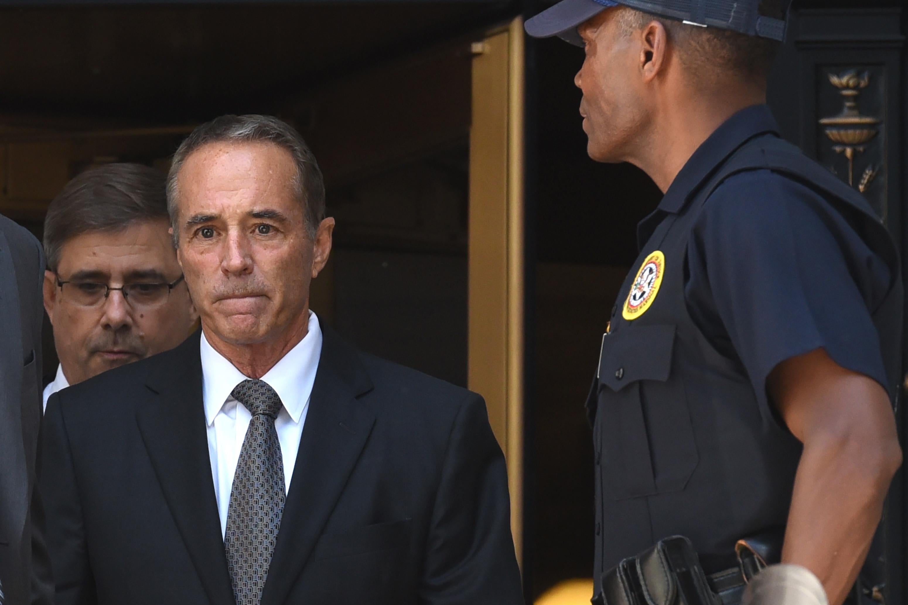 Rep. Chris Collins leaves U.S. Federal Court in New York on August 8, 2018 after being indicted on insider trading.