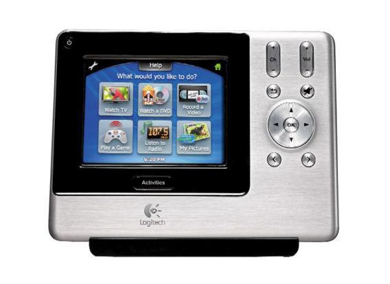 Logitech Harmony 1100 universal remote with touch screen display.