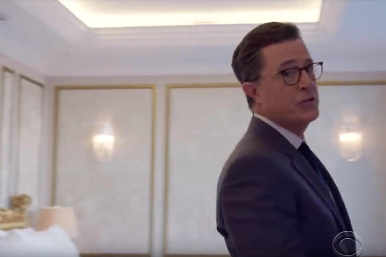 A scene from the Stephen Colbert investigation that shows a rectangular ceiling light