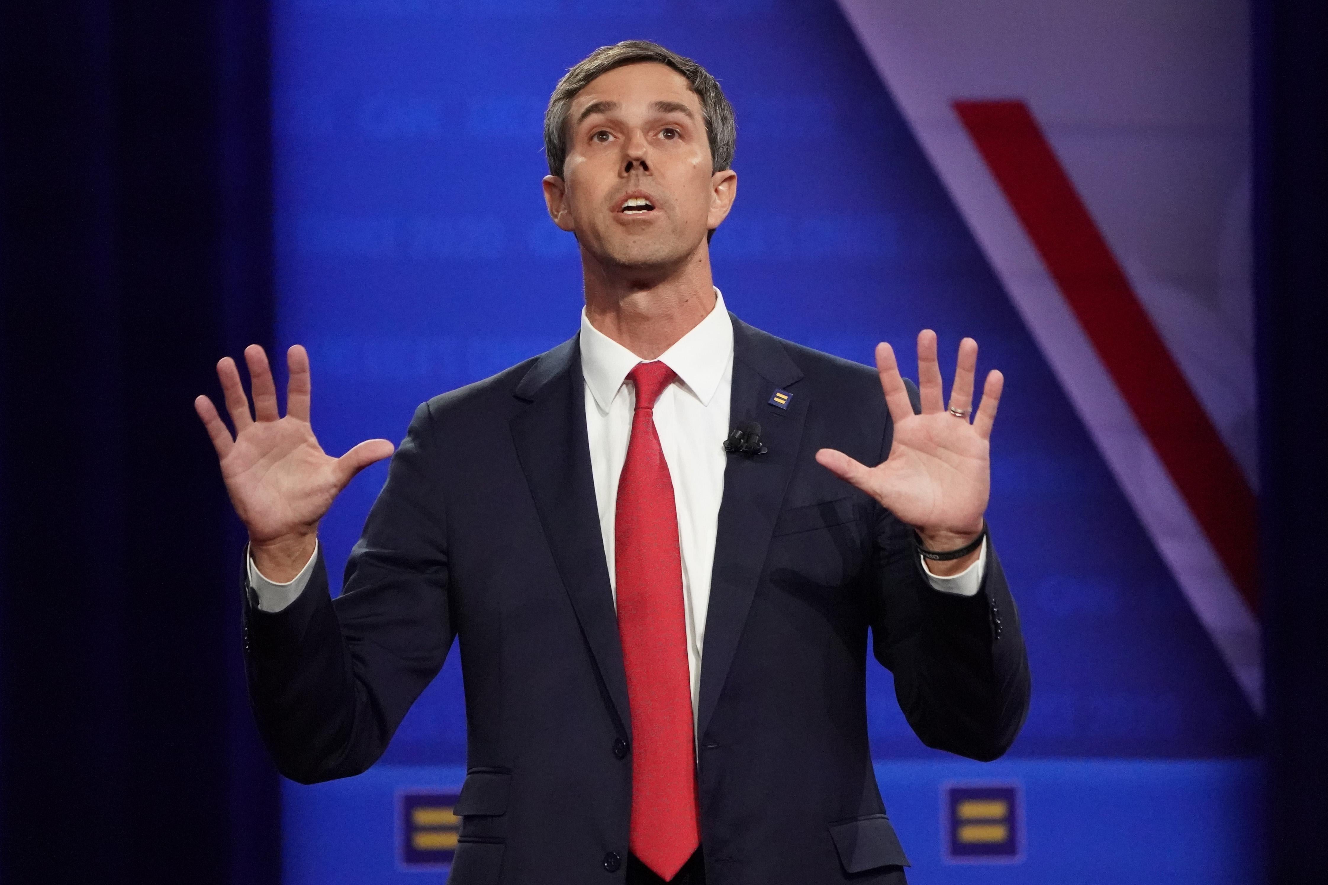 Former Rep. Beto O'Rourke  speaks at the Human Rights Campaign Foundation and CNN presidential town hall focused on LGBTQ issues on October 10, 2019 in Los Angeles, California. 