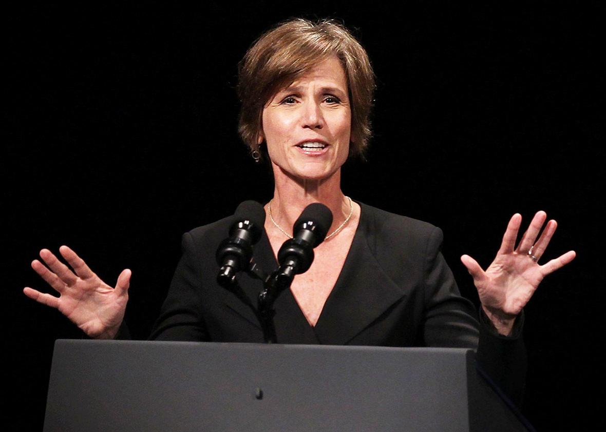 U.S. Deputy Attorney General Sally Yates speaks during a formal investiture ceremony for Attorney General Loretta Lynch June 17, 2015 at the Warner Theatre in Washington, DC. 