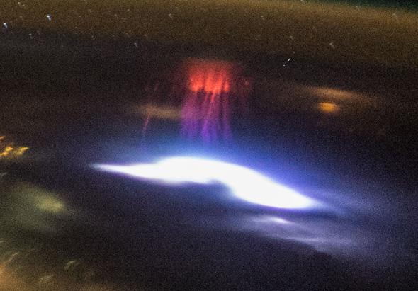 Sprite: Red lightning seen from space.
