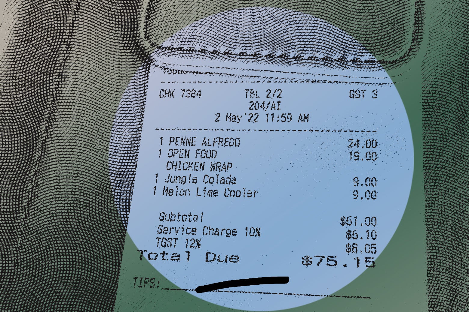 A receipt with no tip.