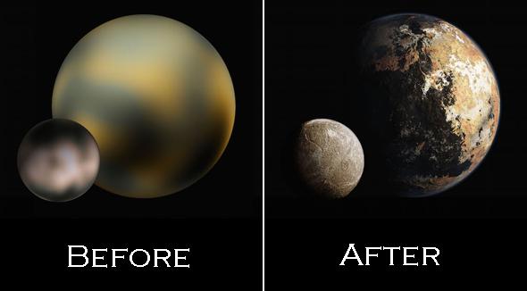 Pluto before and after