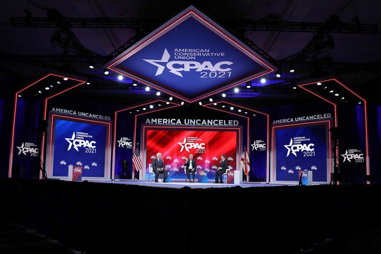 The CPAC organizer strongly denies that the stage was designed to look like the Nazi symbol.