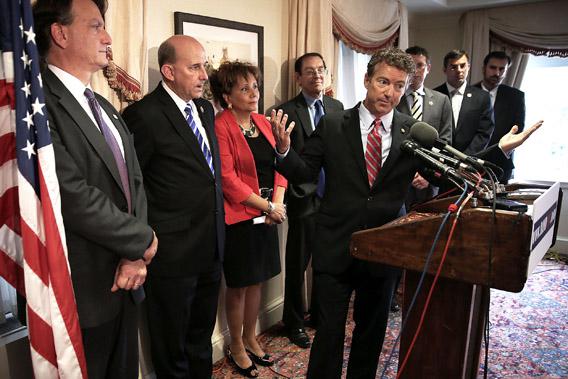 Sen. Rand Paul (R-KY) speaks during a news conference.