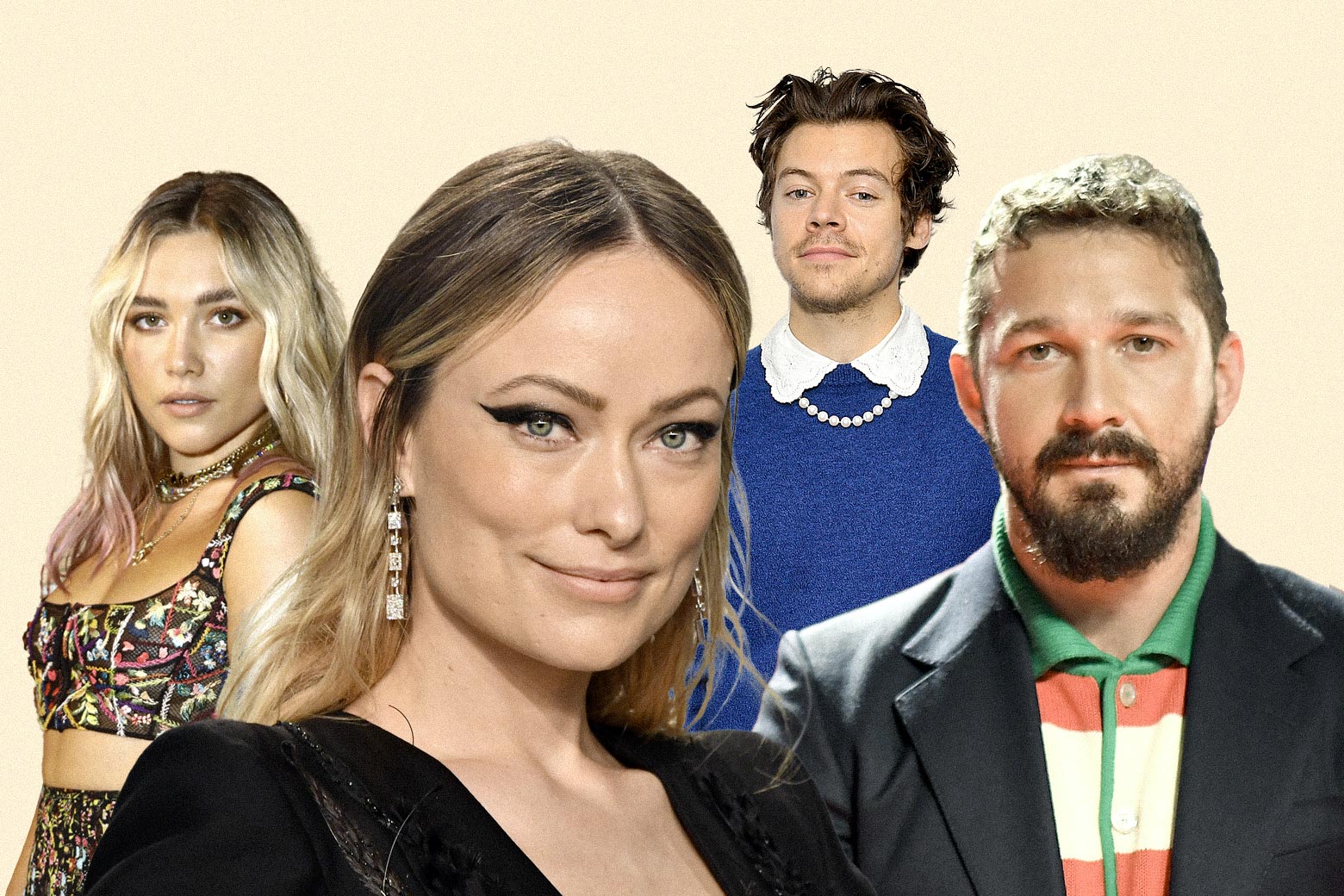 Florence Pugh, Olivia Wilde, Harry Styles, and Shia LaBeouf.