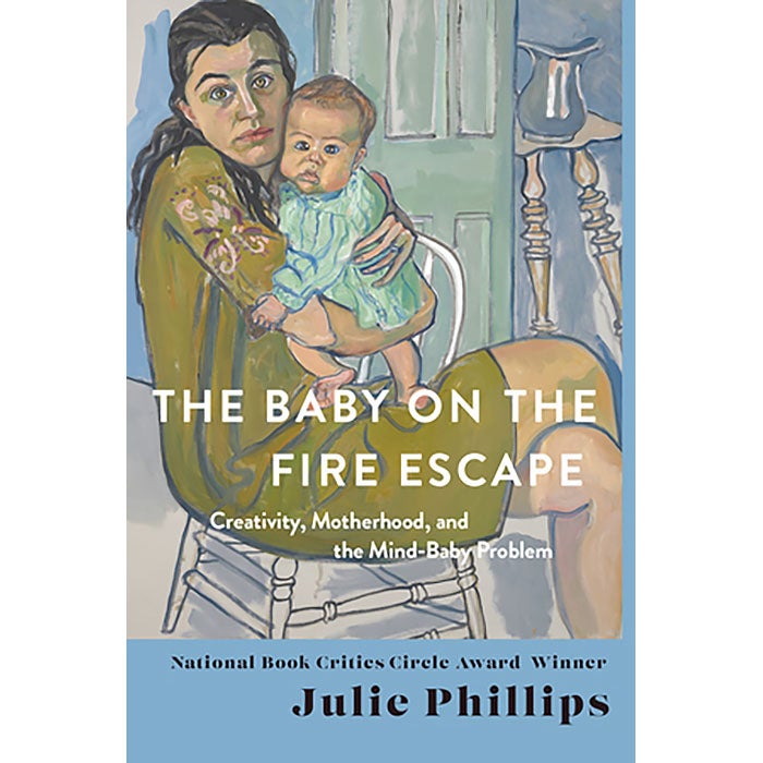 The Baby on the Fire Escape book cover featuring a painting of a woman sitting in a chair clutching her baby to her chest and staring at the viewer