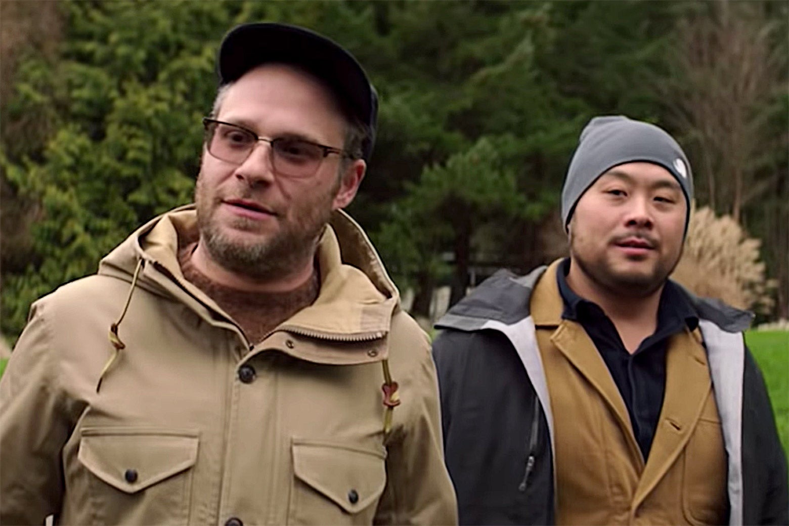 Seth Rogen and David Chang in Netflix's Breakfast, Lunch & Dinner.