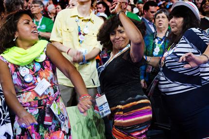 Dancing in the aisles on the final day of the Democratic National Convention.