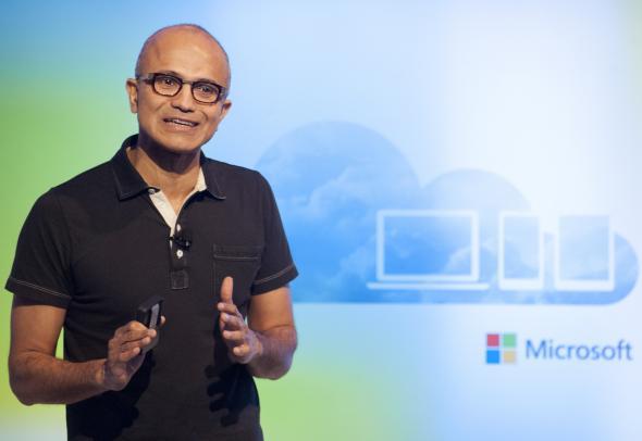 Microsoft CEO Satya Nadella speaks at a media event in San Francisco on March 27, 2014.