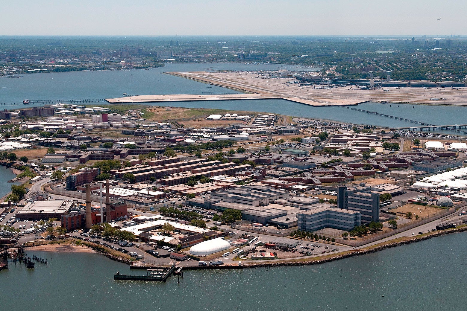 An aerial view of the Rikers Island prison