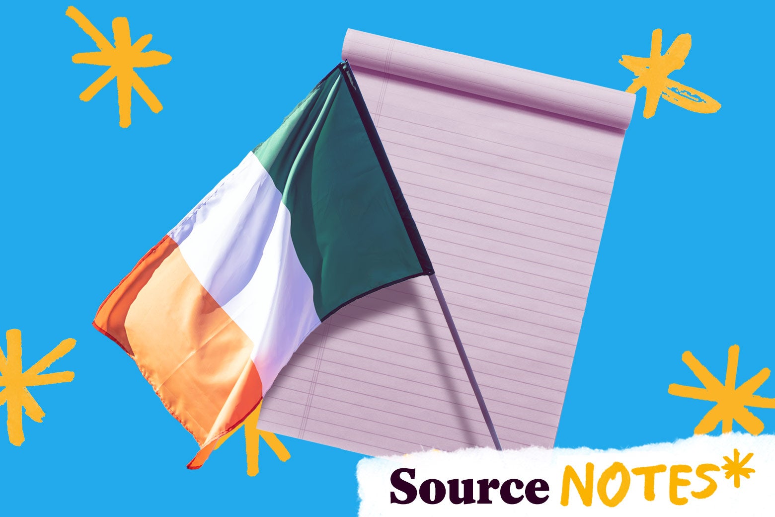 Irish flag on top of a legal pad of paper.