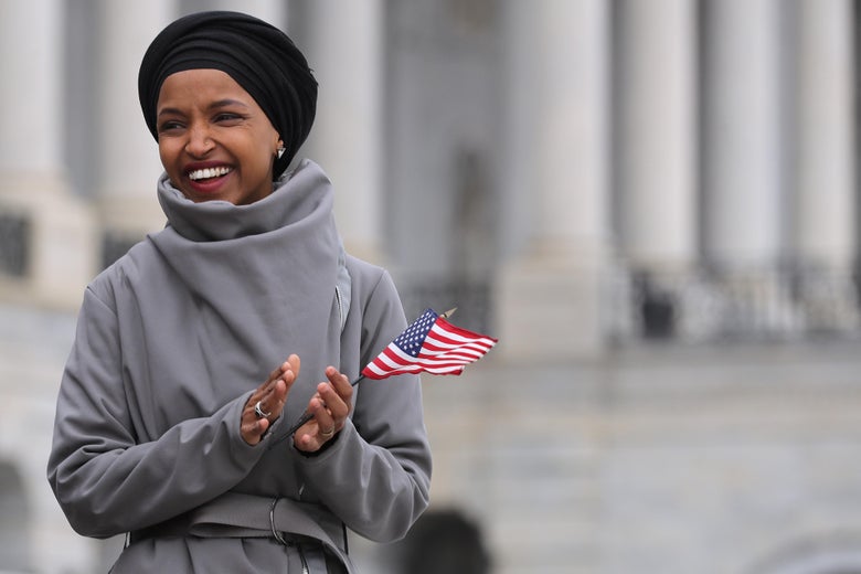 Rep. Ilhan Omar (D-MN) rallies with fellow Democrats on the East Steps of the U.S. Capitol on March 8, 2019 in Washington, D.C.