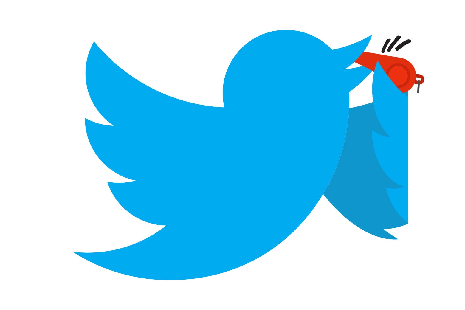 Twitter bird blowing the whistle.