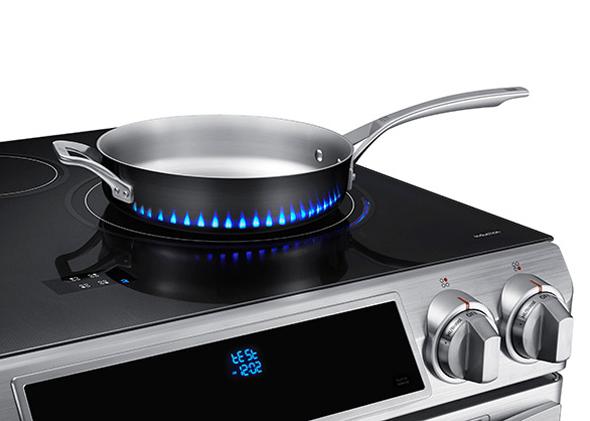 Samsung's Virtual Flame Technology uses blue LEDs to show heat on induction  stoves.