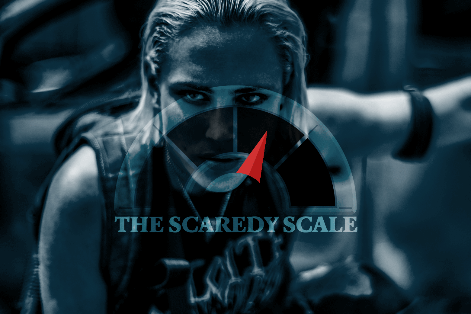 In front of Nora Arnezeder is a meter labeled "The Scaredy Scale."
