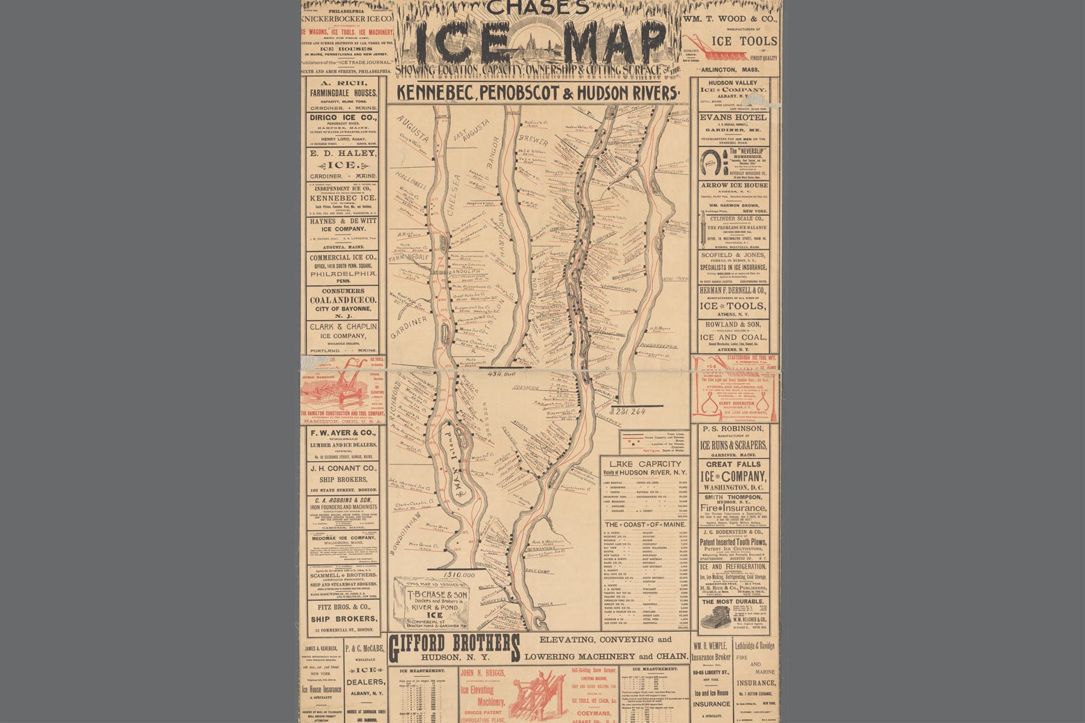 A map of Northeastern rivers showing the ice industry in the late  nineteenth century.