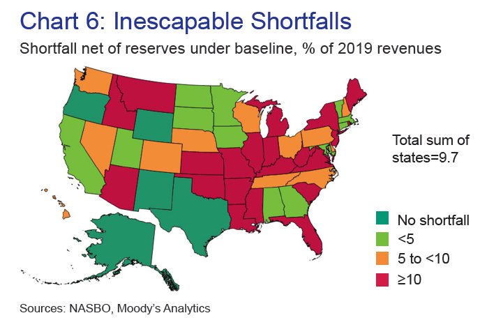 A map of the states facing budget shortfalls.