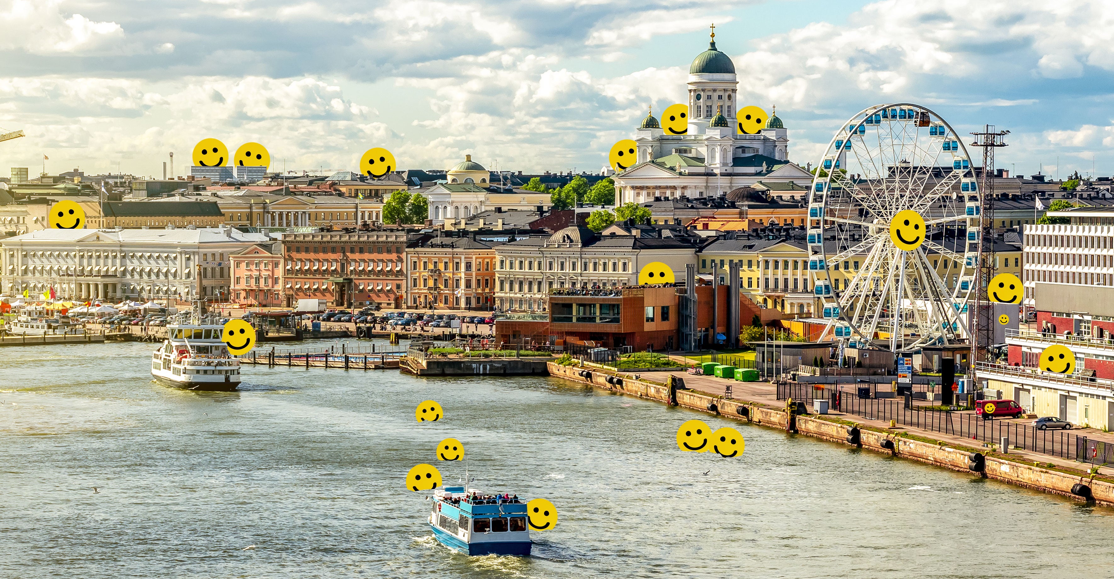 A scene from Helsinki has happy emojis all over it.