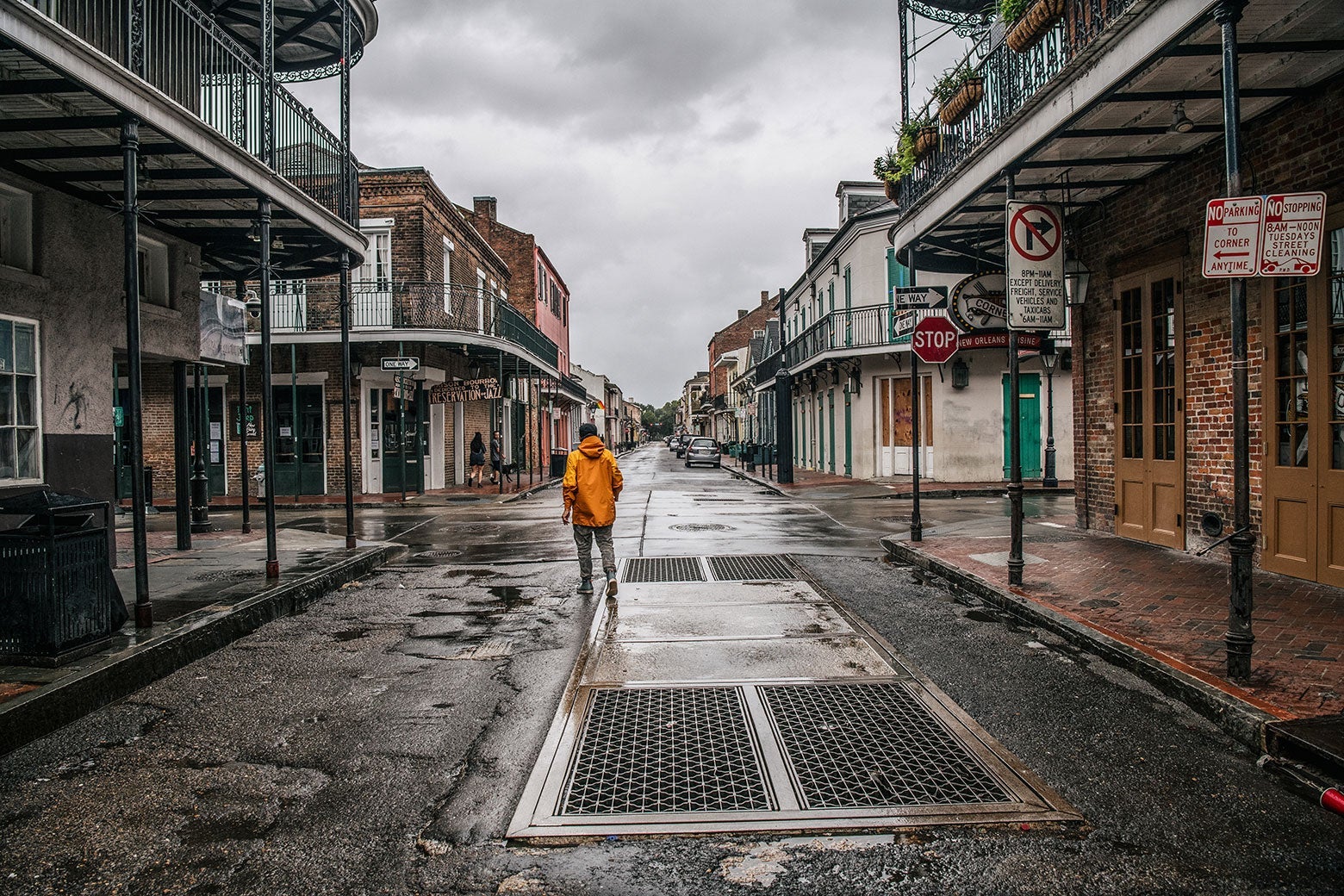 A man walks through downtown New Orleans.