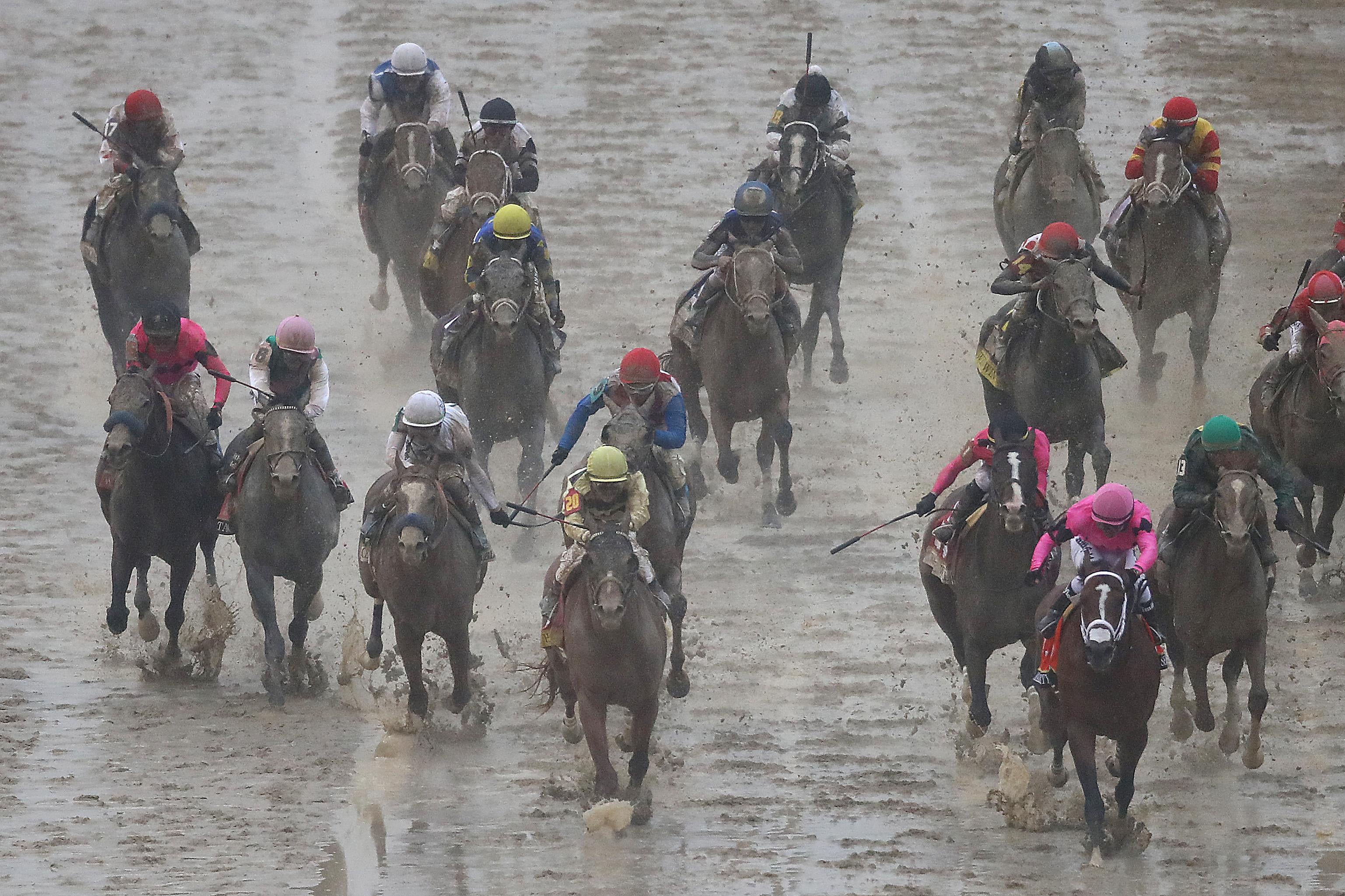 Horses running the Kentucky Derby.