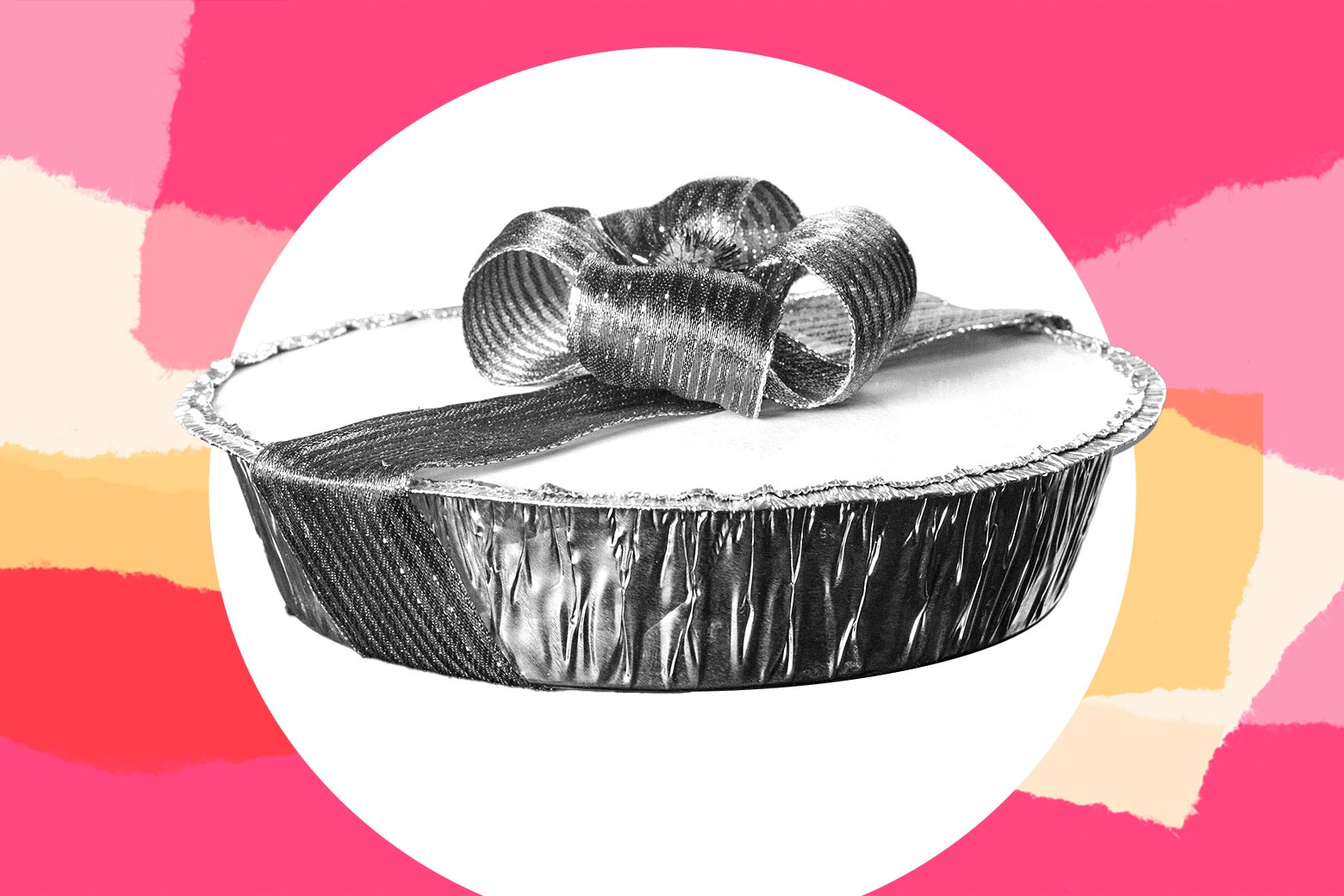 A food dish with a bow on it.