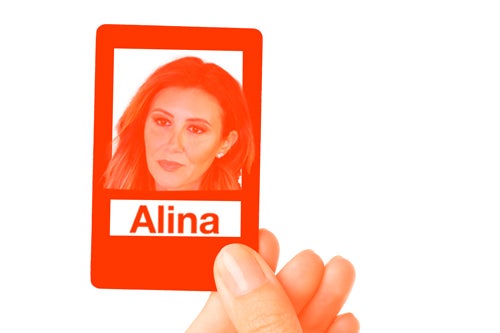 An illustration of a card in the style of the "Guess Who?" game with Alina Habba's face on it.