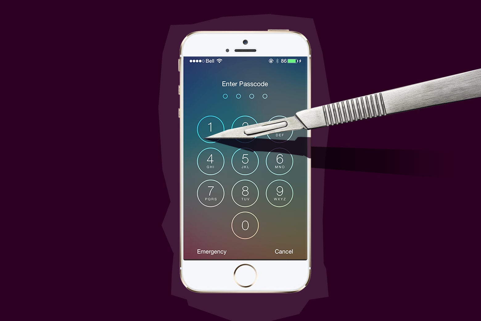 Scalpel and iPhone unlock screen.