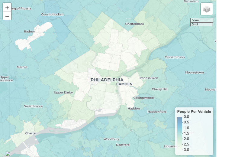 A map of Philadelphia by vehicle ownership per capita.