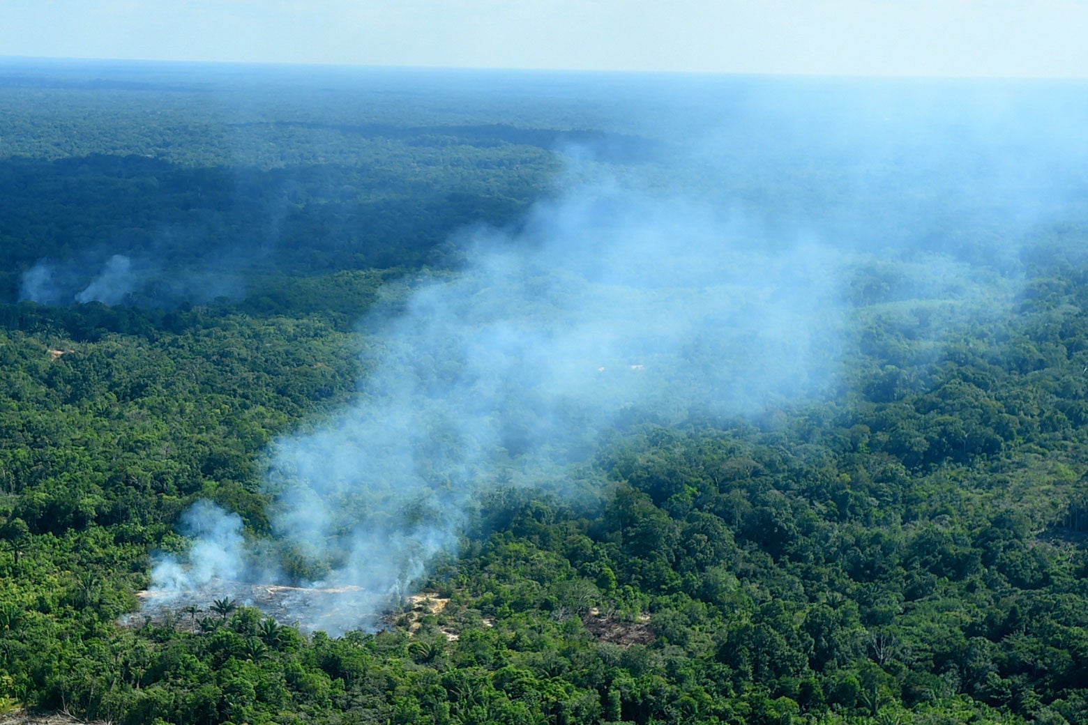 21 August 2019, Brazil, Sao Gabriel da Cachoeira: Smoke rises from the forest in a region of the Amazon near the Colombian border.