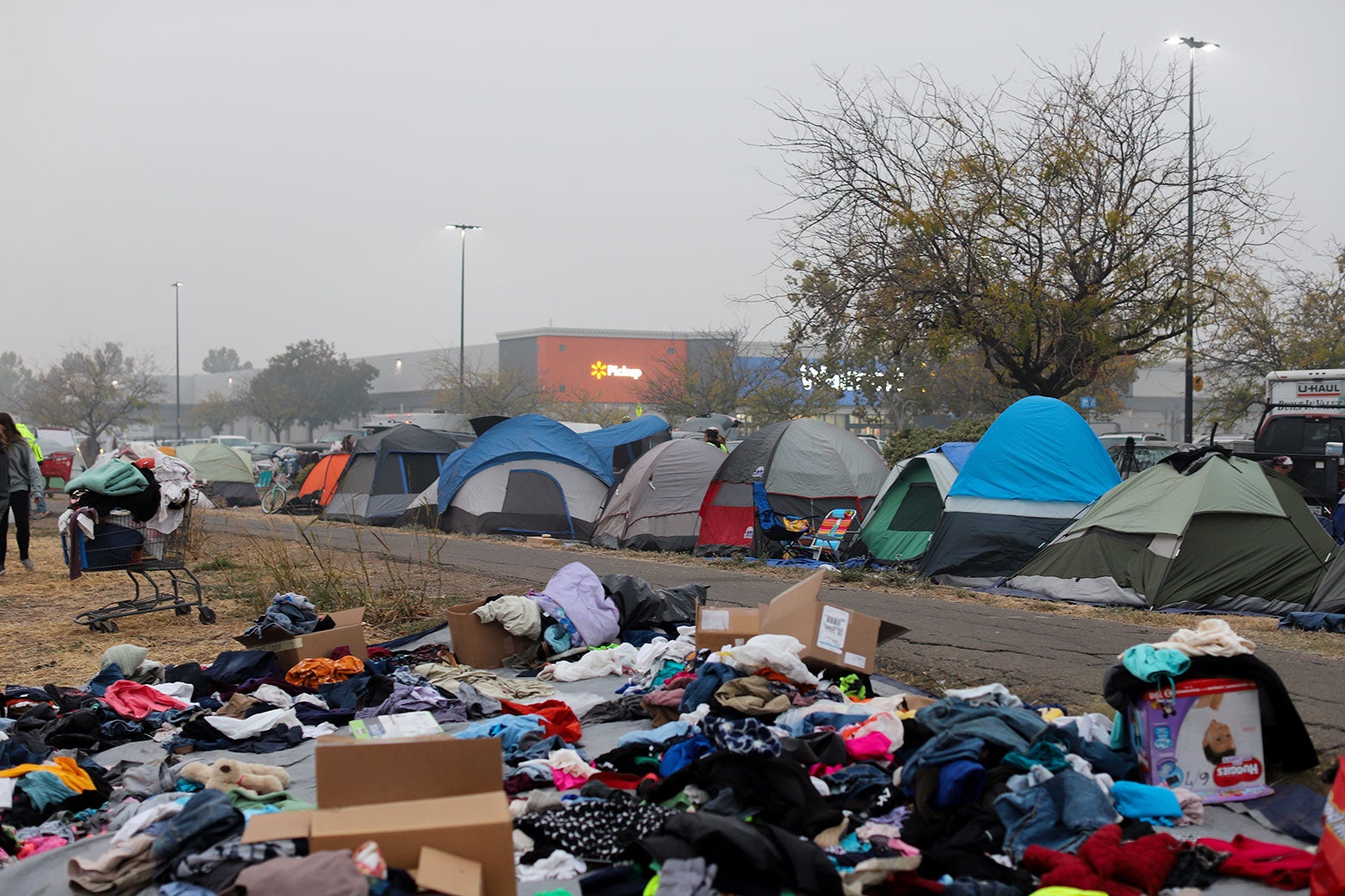 The tent encampment in the Walmart parking lot in Chico, California