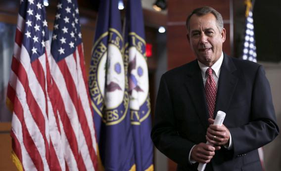U.S. Speaker of the House Rep. John Boehner, R-Ohio, leaves after a news briefing Feb. 14, 2013, on Capitol Hill in Washington, D.C.
