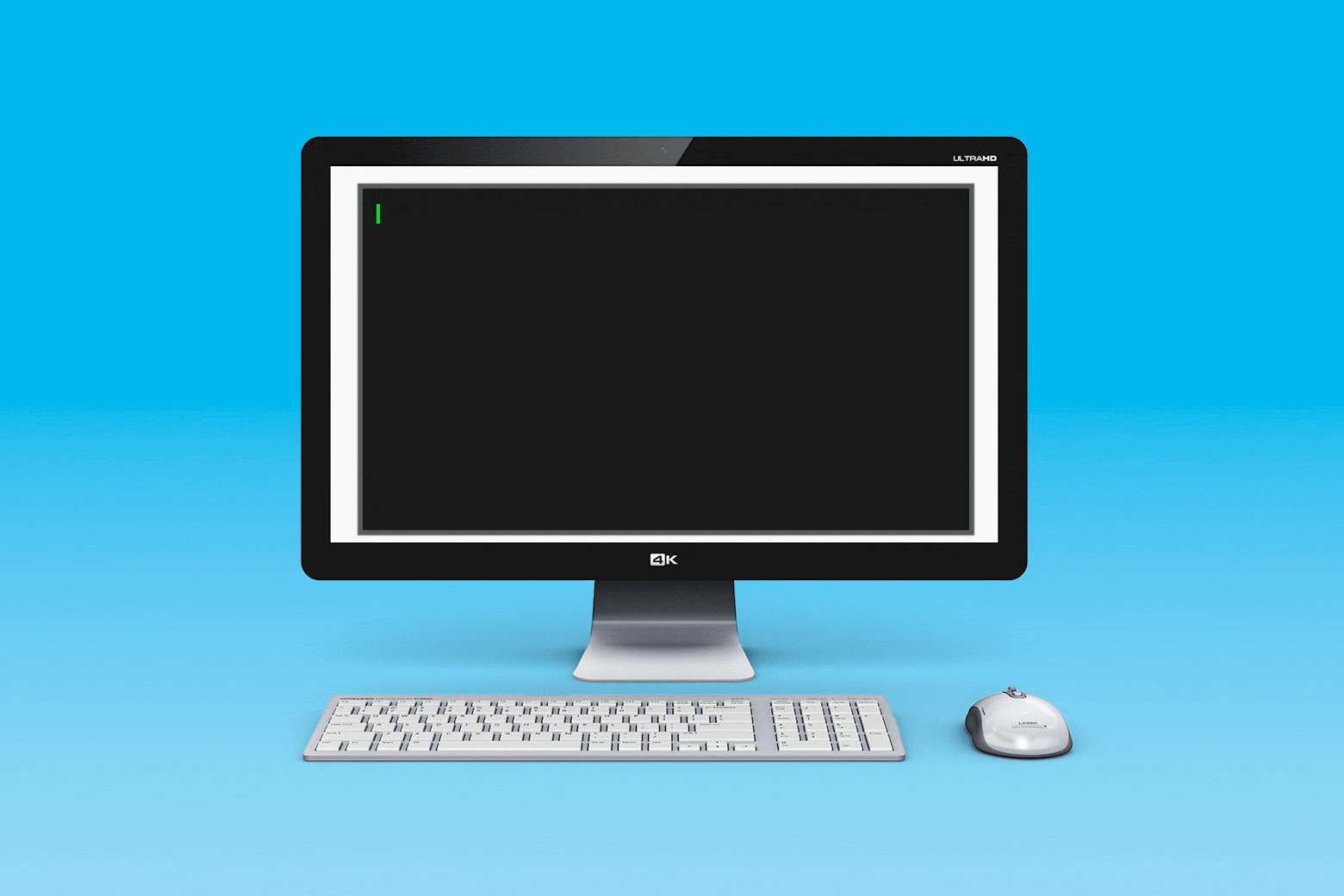 A computer monitor, keyboard, and mouse. On the monitor appears a memorandum: "To All Employees," from "A.I."