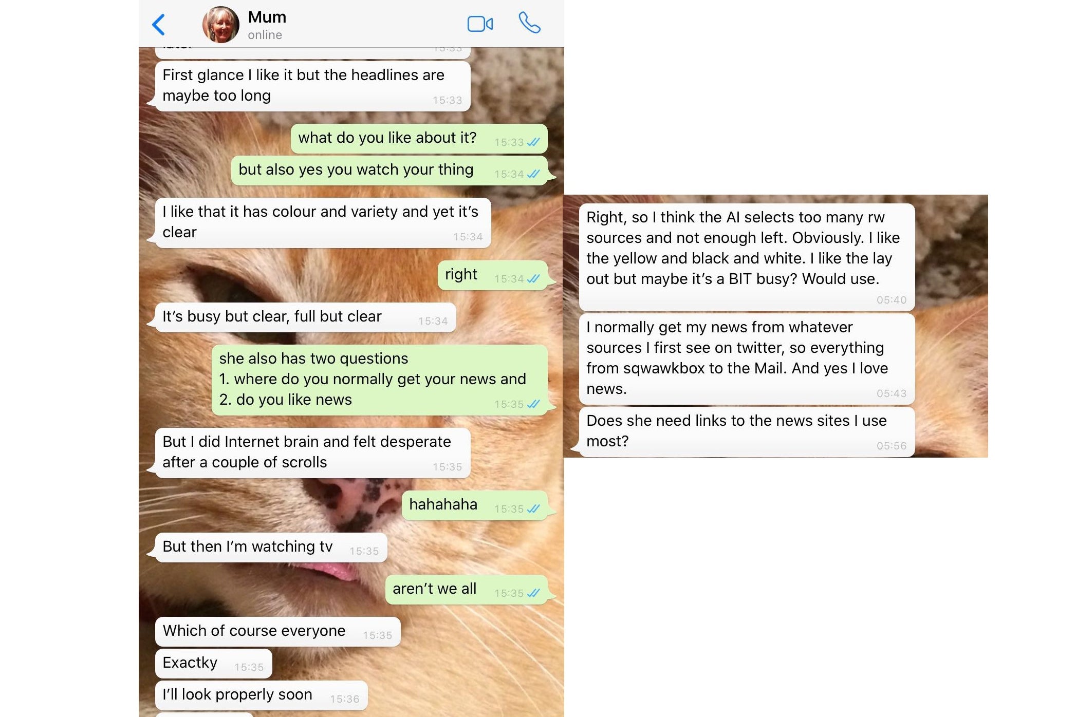 Text message conversation between Libby Watson and mother