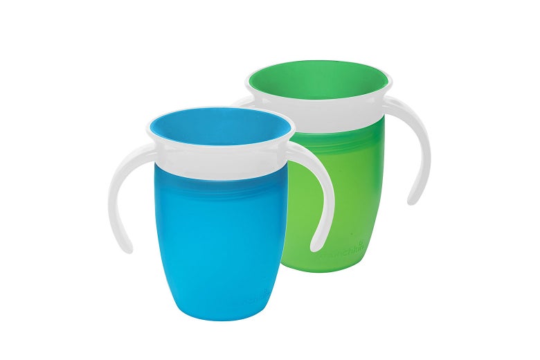 One blue and one green Munchkin Miracle 360 Trainer Cup.