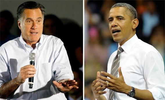 Republican presidential candidate Mitt Romney, left, and U.S. President Barack Obama, right. 