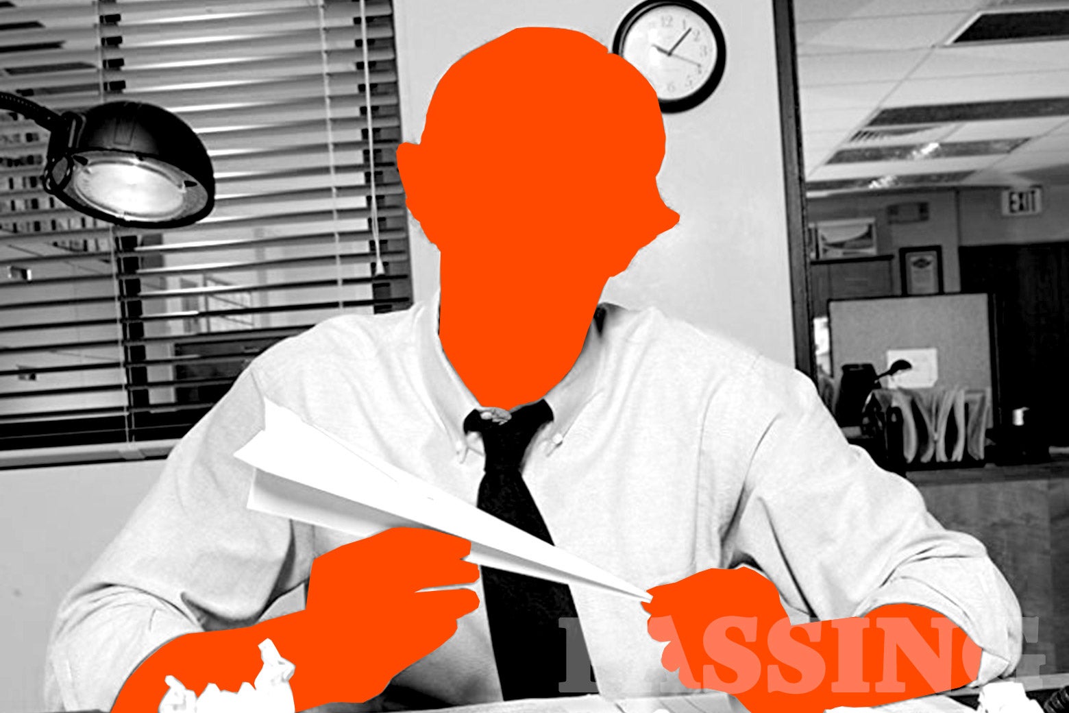 John Krasinski as Jim Halpert in The Office, silhouetted out in orange.