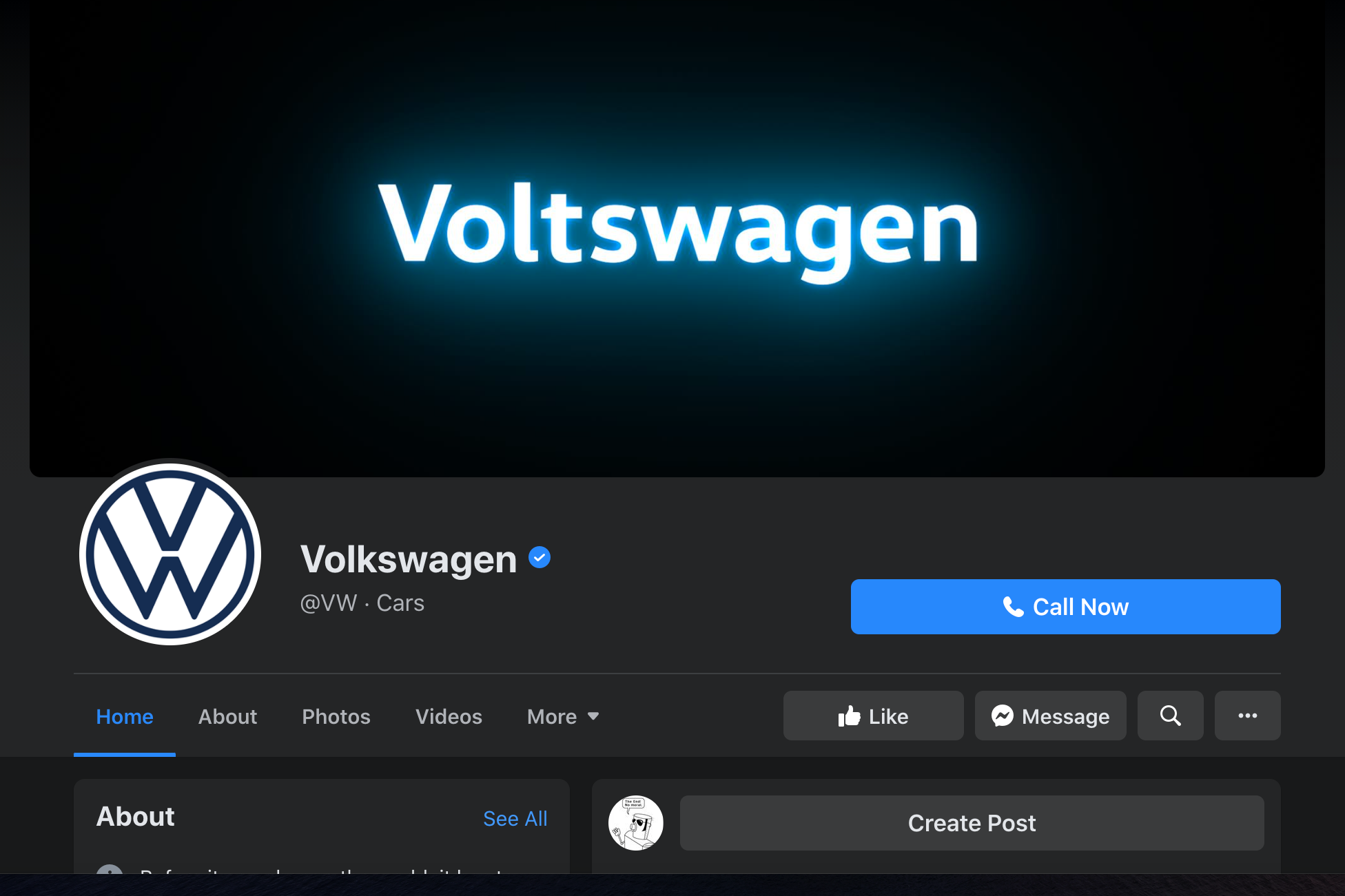 The Voltswagen Facebook banner