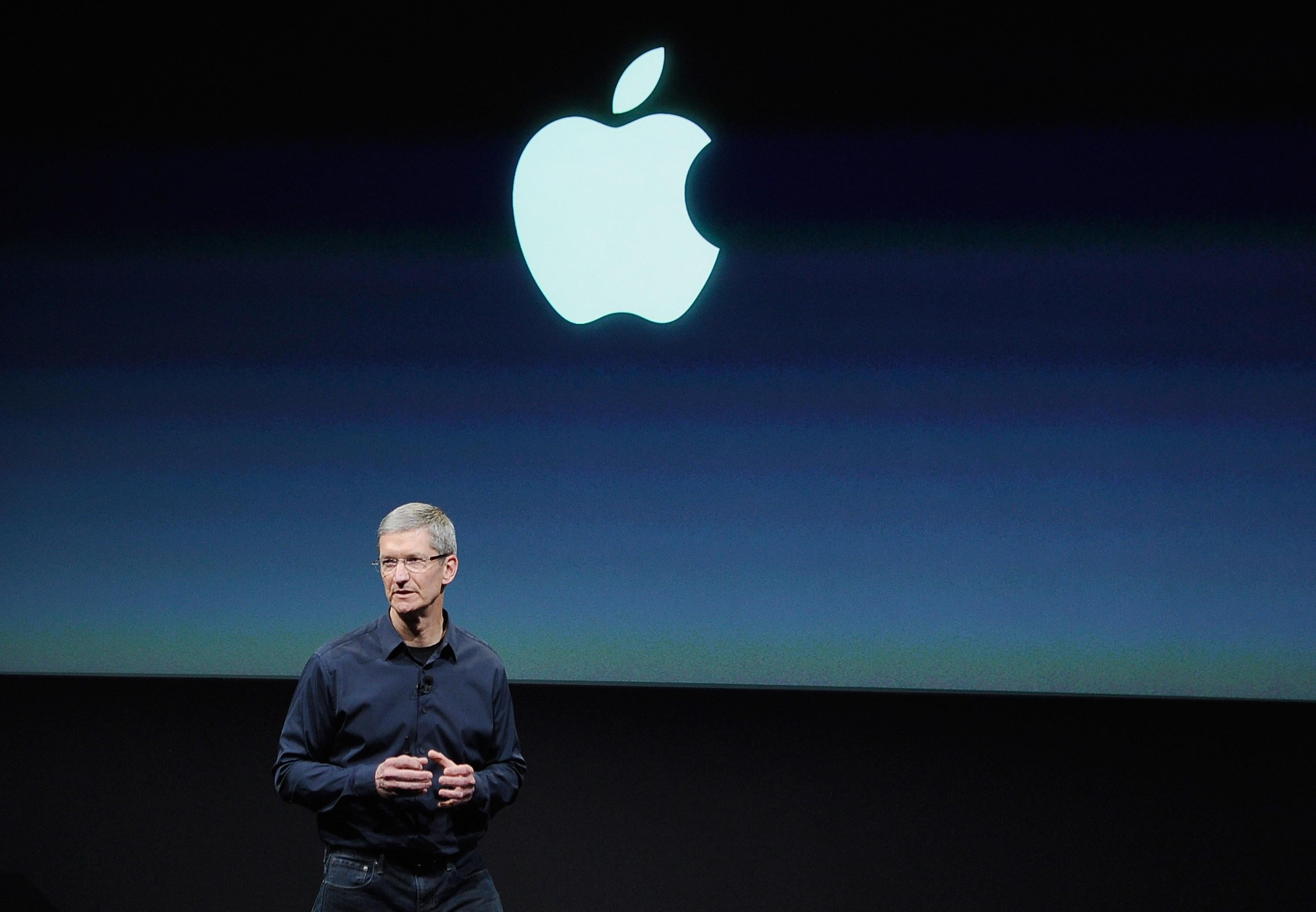 Apple CEO Tim Cook speaks at the event introducing the new iPhone.